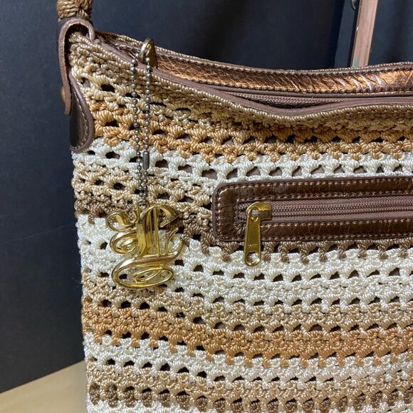 Luxy Crochet Stripe Shoulder Bag – Braided Strap, Neutral Boho Colors - Picture 2 of 9